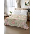 thumbnail image 2 of Pink Flowers Twim XL Size Flat Sheet, Wrinkleproof & Fadeproof Cooling Flat Bed Sheet Only, Green Country Botanical Floral Leaves Breathable Soft Bedding Top Sheets 66 x 102 Inches, 2 of 8