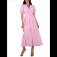 thumbnail image 2 of Vestido Midi Informal de Verano para Mujer, con Mangas Abullonadas, Escote en V, Fruncido, Botones Al Frente, Abertura, Estilo Bohemio, 2025 Rosa XL, 2 of 10