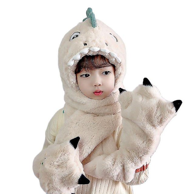 BeigeWinter Niños Bufanda Sombrero Gorro de dinosaurio para niños Niñas Beanie Niños Lindos accesorios para la cabeza Fancy Trendy 3 a 9 años de edad