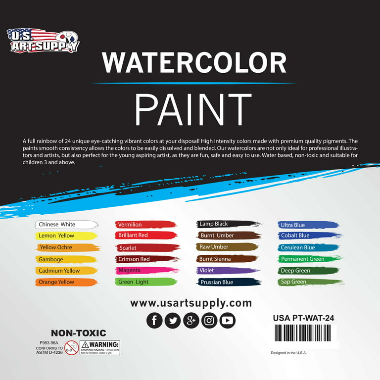 US Art Supply Professional 36 Color Set of Watercolor Paint in Large 18ml  Tubes - Vivid Colors Kit for Artists, Students, Beginners - Canvas Portrait
