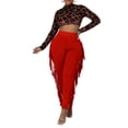 thumbnail image 5 of XFLWAM Women's High Waist Fringe Pants Bodycon Sweatpants Bodycon Casual Side Tassel Long Pencil Bottoms Solid Color Knitted Tassel Pants Red L, 5 of 9