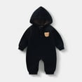 thumbnail image 2 of CYRBOKO Baby Boys Girls Cotton One-pieces, Button Comfy Long Sleeve Thermal Unisex Hooded Pajamas Black Size 6-9 Months, 2 of 3