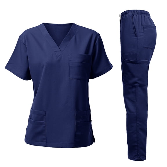 Fgvctg Mens Scrubs Plus Size Jogger Scrubs Stretchy V Neck Scrub Tops and Pants Nurse Uniforms Medical Scrub Sets with Pockets Navy 2XL