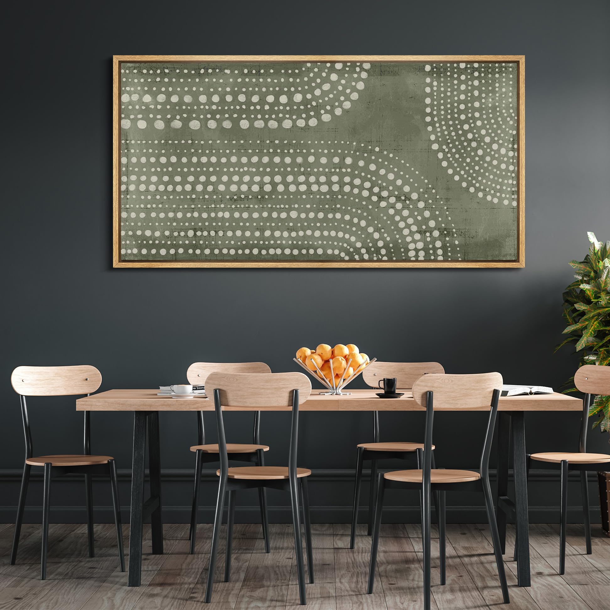 IDEA4WALL Extra Large Framed Canvas Print Wall Art Abstract Dot Matrix Canvas Art in Olive Tones Fine Art Contemporary Graffiti Wall Decor Oversized Artwork Relax/Calm for Living Room - 60"x30"