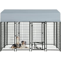 Magic Union 8x4x6 FT Outdoor Dog Kennel with Roof Cover, Heavy Duty Dog House Outside with Lockable Door, Indoor Dog Playpen Outdoor Dog Cage Pen Pet Fence with 2 Rotating Feeding Bowls for Large Dog