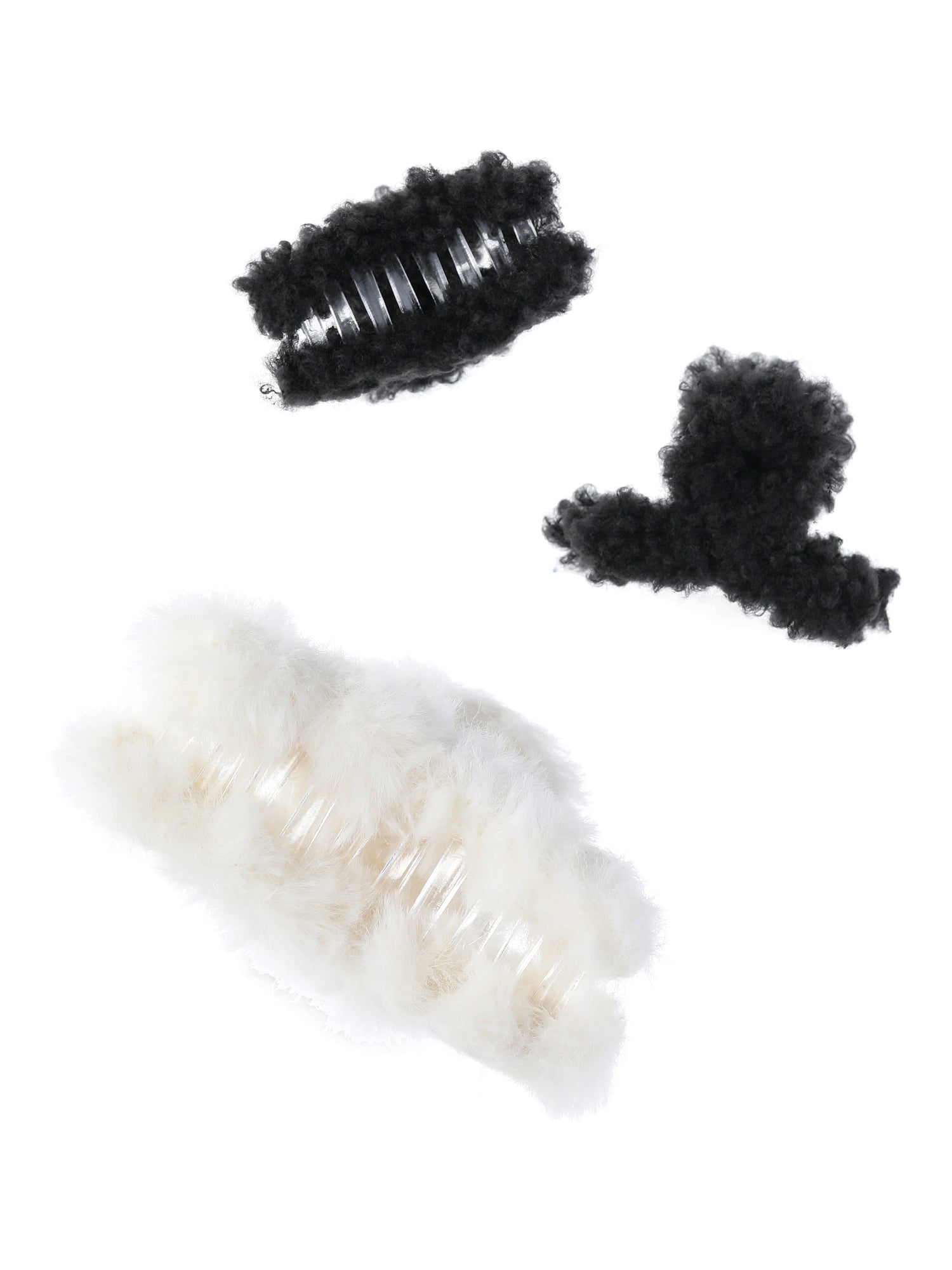 Wonder Nation Girls Textured Fuzzy Claw Hair Clips, 3-Piece, Black/White