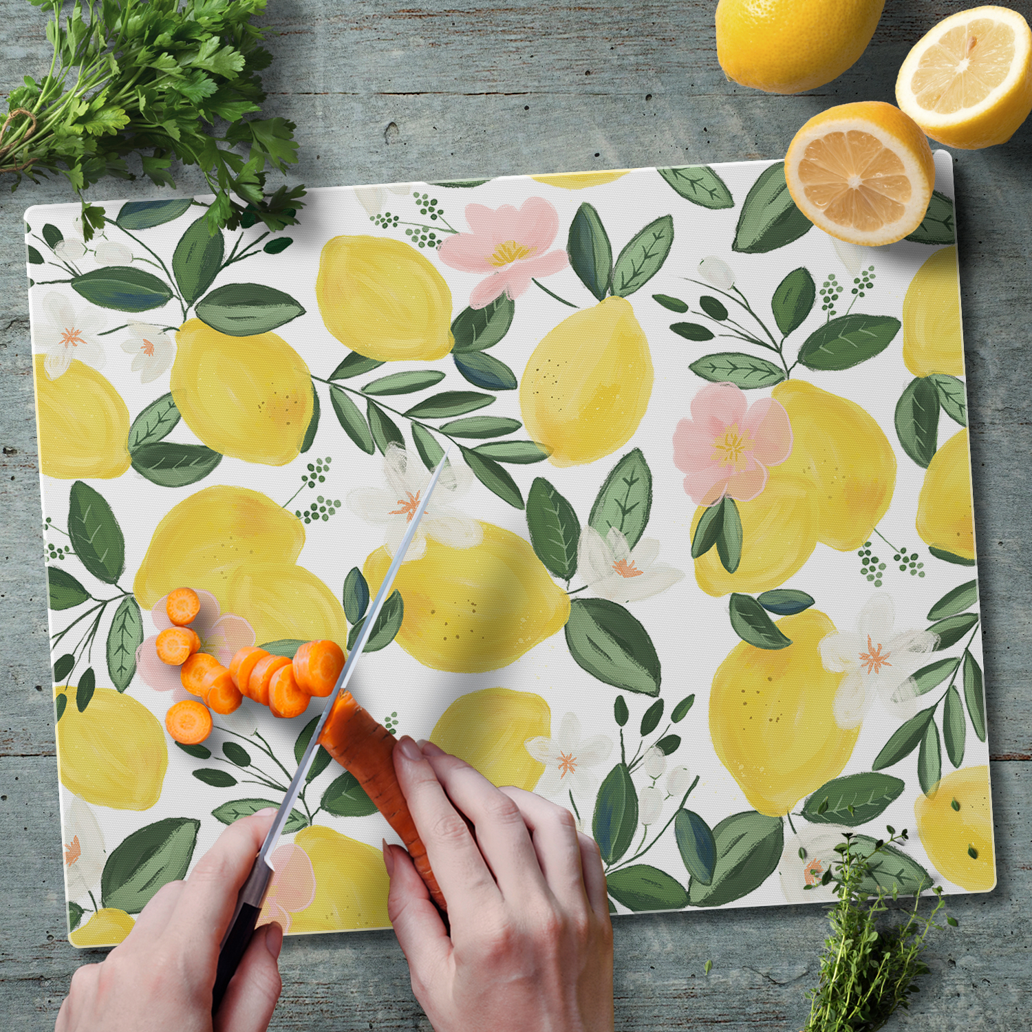 CounterArt Lemon Vine 3mm Tempered Glass Cutting Board 15" by 12"
