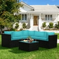 thumbnail image 3 of Patiojoy 6 PCS Patio Rattan Furniture Set Outdoor Wicker Conversation Sofa Set w/Tempered Glass Coffee Table Turquoise, 3 of 8
