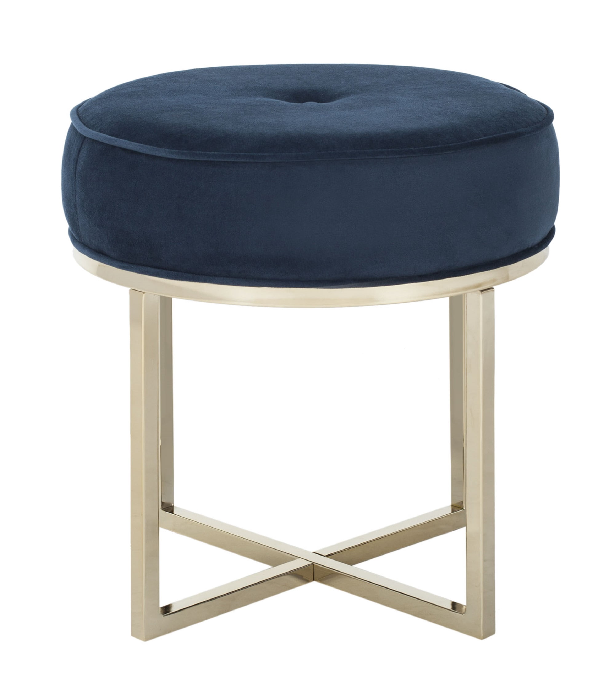 SAFAVIEH Angelea Contemporary Round Velvet Ottoman, Navy/Brass