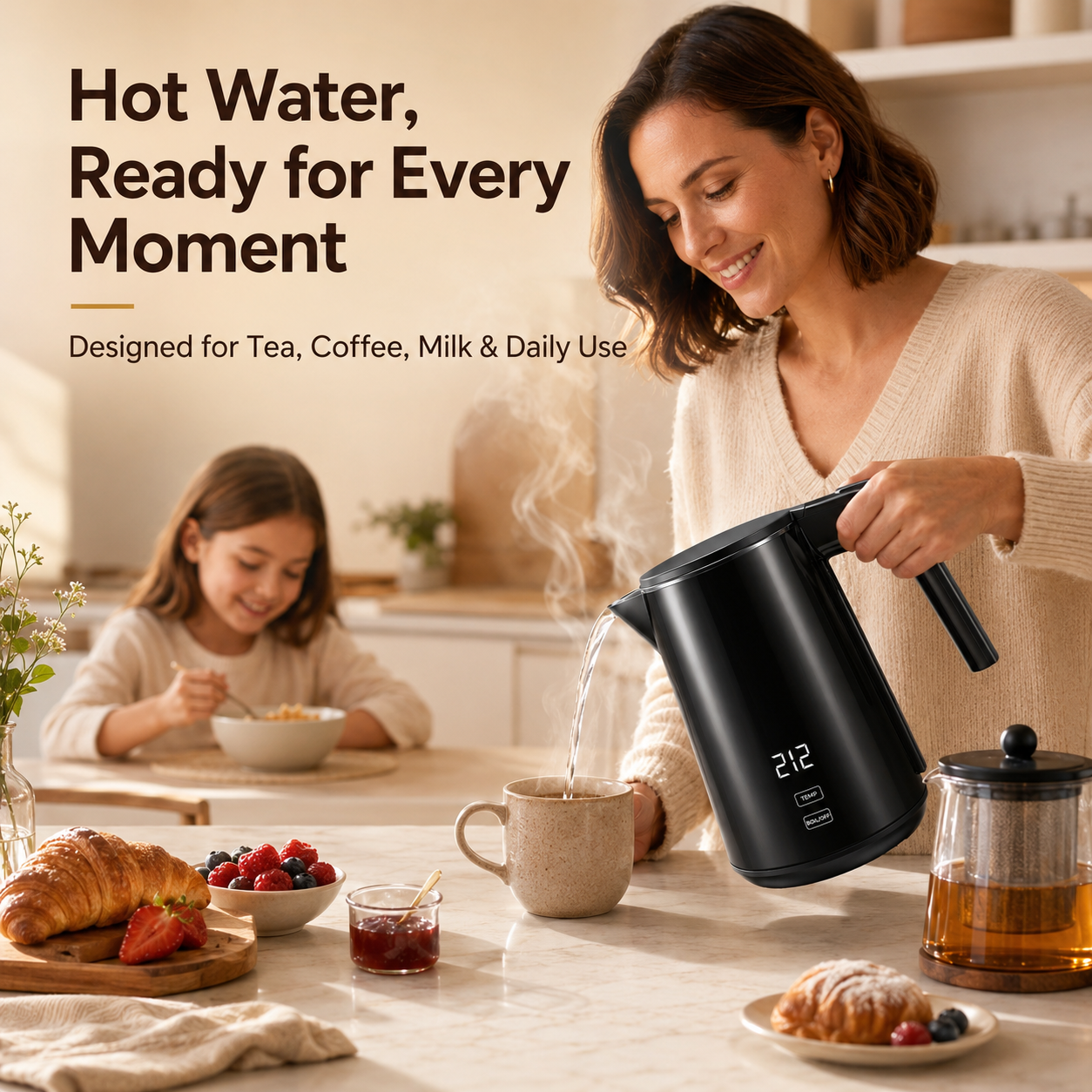Amumu Electric Kettle 1L with Temperature Presets, Black photo 3