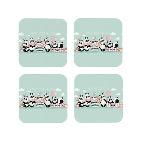 

Leather Coasters Set of 4 - Cute Panda (2) Lightweight Non-Slip Drink Coasters for Desk Anti-Scalding Desk Cup Coasters for Office Table Decor Square