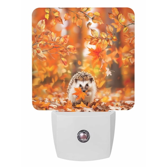 Fall Night Lights Auto Sensor Hedgehog Maple Leaves Plug-in LED Nightlights Dusk to Dawn for Living Room, Bedroom, Bathroom, Hallway, Stairways Thanksgiving Wall Decor, Autumn Plant Night Light