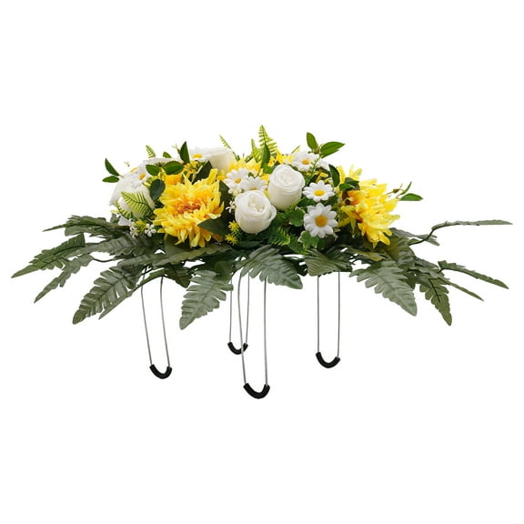 Autrinix Silk Memorial Flowers for Grave, Artificial Cemetery Flowers, Realistic & Weather-Resistant Floral Arrangement, 30x20 Inches for Headstone Decoration