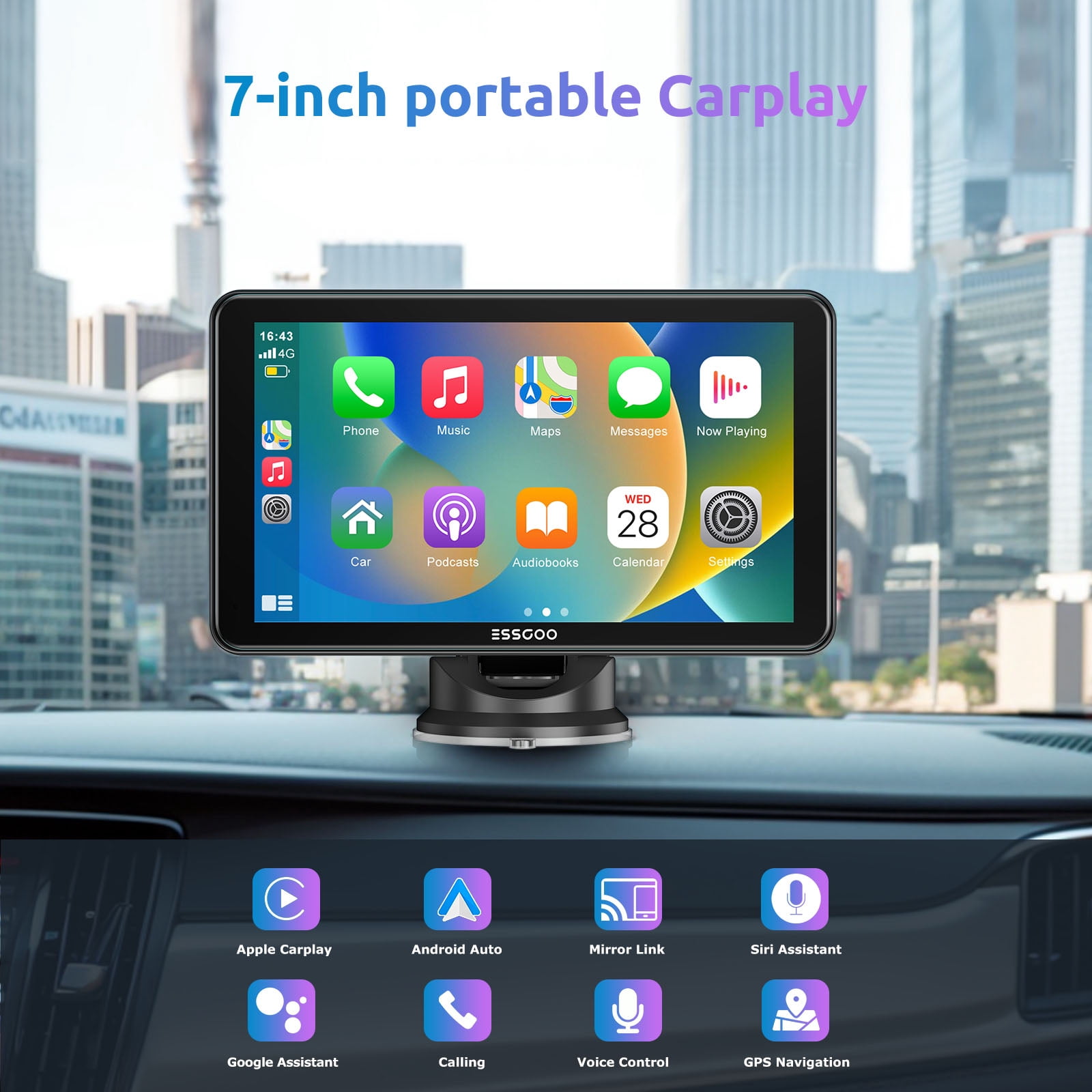 ESSGOO 7" Full HD Wireless Car Stereo: Apple CarPlay & Android Auto, Magic Link Screen Mirroring, Bluetooth 5.0, GPS Navigation, FM/AUX Audio – Universal Fit for Cars, Trucks, SUVs, RVs