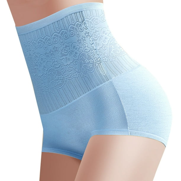 Qarigey Bragas de fibra de bambú para mujer, ropa interior lavable de realce corporal de cintura alta, ropa interior después del parto, Prendas para la parte inferior del cuerpo Azul