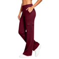 thumbnail image 6 of Women's Yoga Pants with 6 Cargo Pockets Wide Leg Cargo Pants Stretchy Soft Fabric Slim Fit, Pull On, Tummy Control Leggings, Wide Leg, Skinny, Comfort, Hiking Wine S, 6 of 9