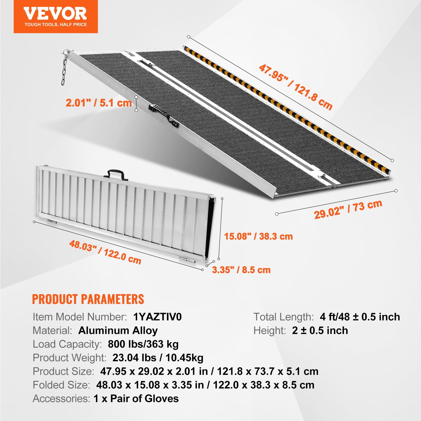 KFFKFF Folding Wheelchair Ramp Portable Aluminum Threshold Ramp 4 ft 800 lbs