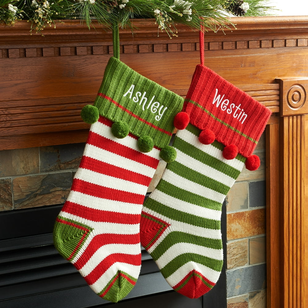 Personalized Striped Knit Christmas Stocking Available In Multiple