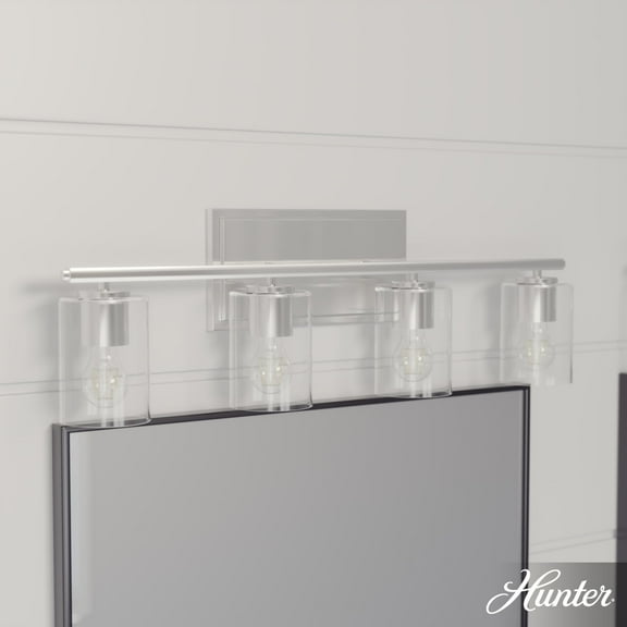 Hunter - Kerrison 4-light Brushed Nickel, Medium Size Vanity Light, Dimmable, for Bedrooms, Dining, Living Rooms - 48032