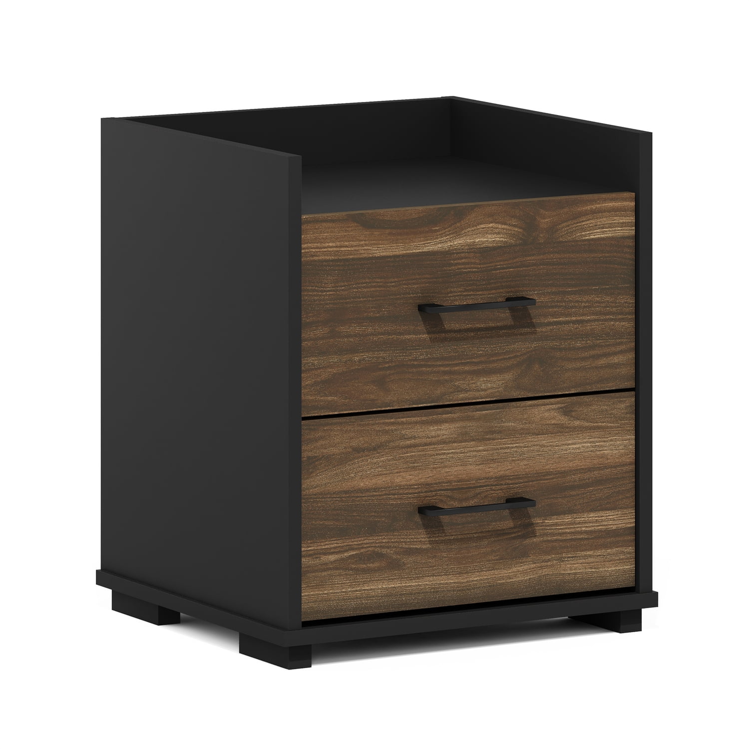 Furinno Tidur Modern Bedroom Bedside Tables Handle Columbia Walnut/Black