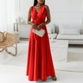 thumbnail image 5 of B91xZ Robes Printemps Été pour Femmes Col Montant Taille Élastique Invité de Mariage Soirée Robe Maxi, Rouge m, 5 of 5