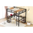 thumbnail image 5 of Full Metal Loft Bed with Desk and Shelves, Loft Bed with Ladder and Guardrails, Loft Bed Frame for Bedroom, Black with Vintage wood-colored desk(Old SKU: W1307S00022), 5 of 10