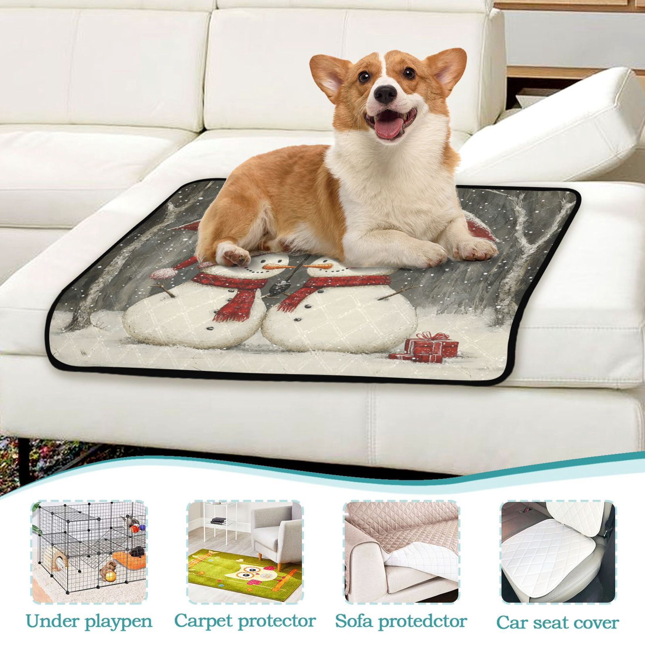 Qxltty Snowman Couple Cat litter Pads Pet Set of 2 Diaper Mats Center Anti-leakage Layer Absorbent Soft and Comfortable