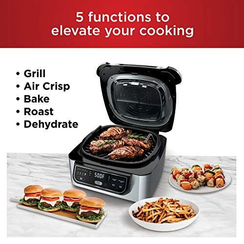 Ninja AG301 Foodi 5 in 1 Indoor Grill with Air Fry Roast Bake Dehydrate Black Silver Walmart