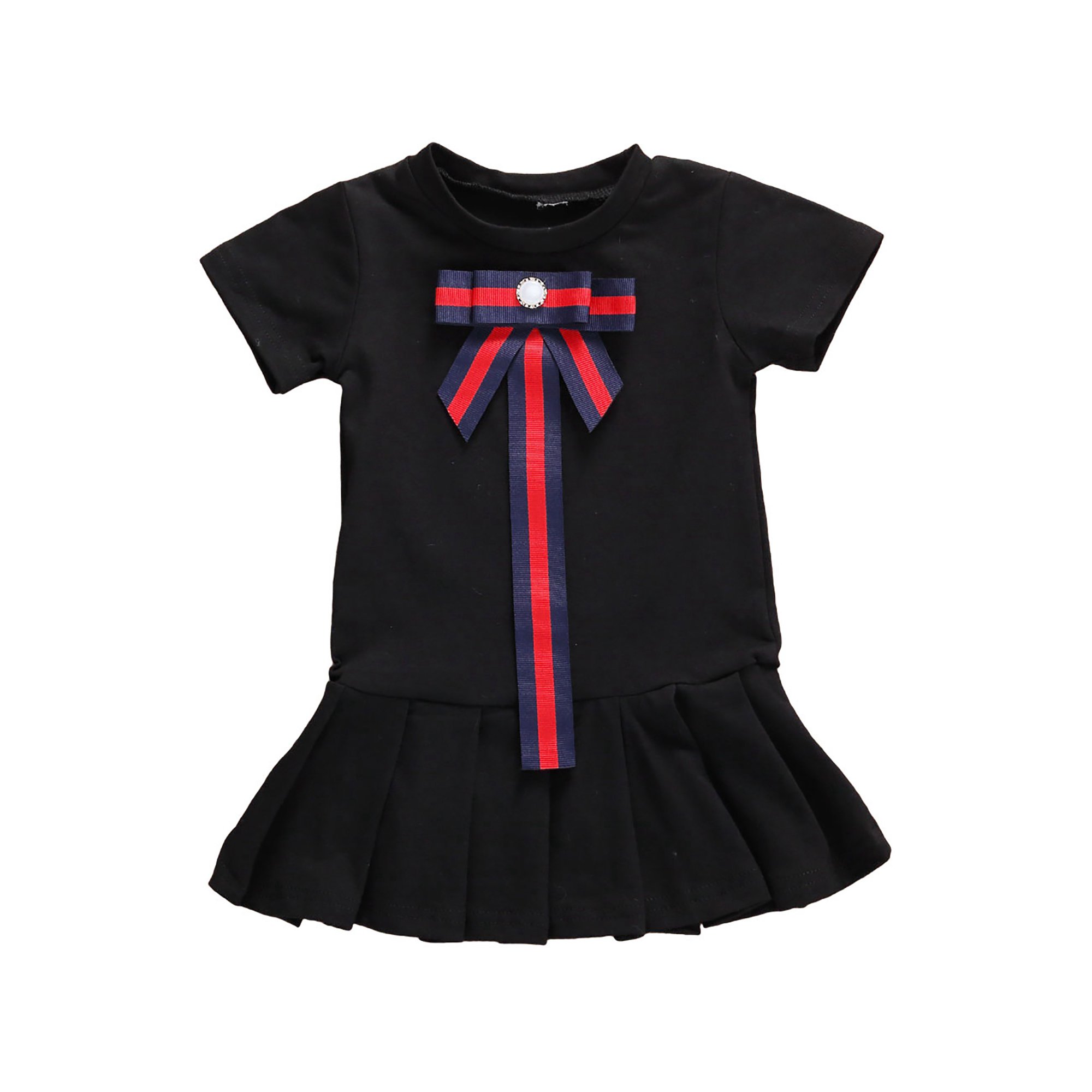 Newborn Toddler Kids Baby Girls Short Sleeve Bowknot Party Dress