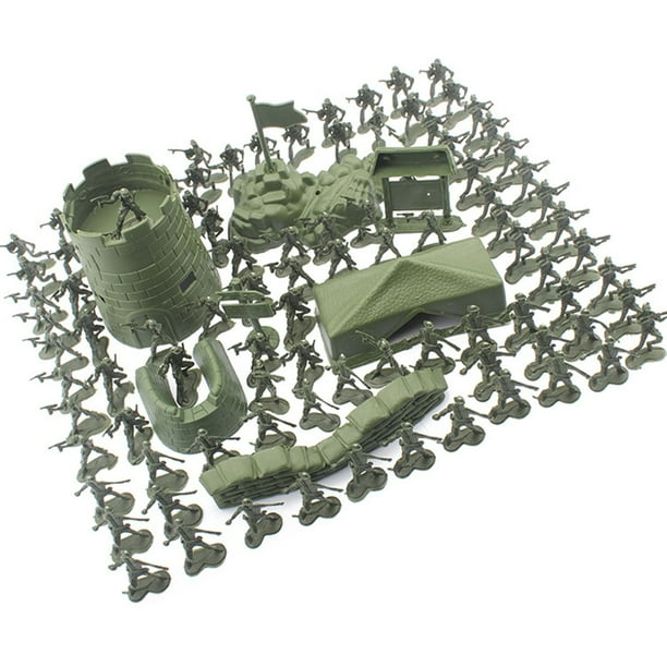 Yoloke - Juego de 100 soldados de juguete de plástico con accesorios de campo de batalla, juego militar de soldados verdes para niños, figuras de juego de guerra para niños, juguetes militares para