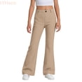 thumbnail image 2 of LYHaoo Girls Flare Dress Pants School Uniform, Elastic High Waisted Flat Front Chino Pants for Kids Back to School Outfits(Yellow), 2 of 7