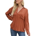 thumbnail image 1 of Blusa Seda de Hielo Manga Larga Cuello en V Botones Color Puro Tops Elegantes para Mujer, 1 of 6