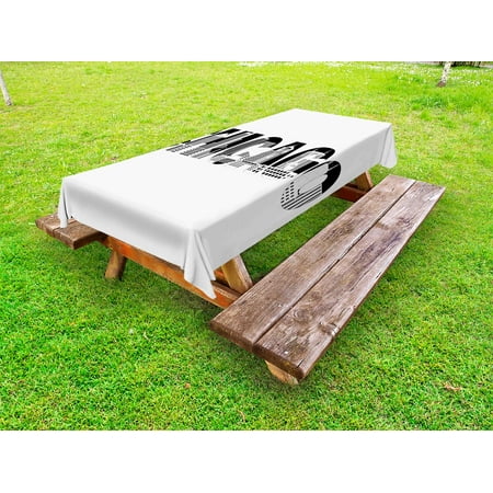 

Chicago Skyline Outdoor Tablecloth Black and White Text of Chicago Outlining City Landmark Abstract Buildings Decorative Washable Fabric Picnic Table Cloth 58 X 84 Inches Black White by Ambesonne