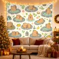 thumbnail image 3 of Capybaras in Blue Hot Springs Among Yuzu and Ducks, Serene Illustration for Animal Lovers, Hot Spring Art, Housewarming Gift, Tapestry Wall Hanging for Bedroom and Living Room, 3 of 7