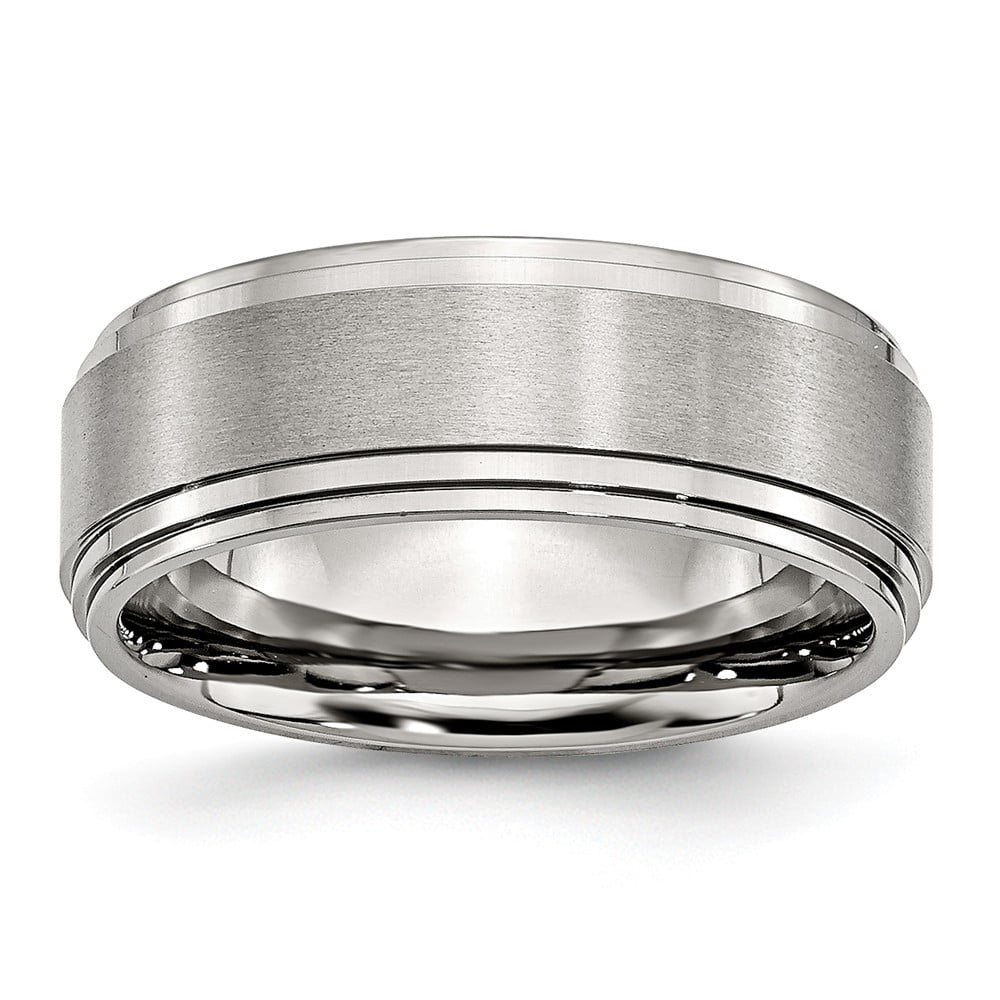 Bridal Stainless Steel Ridged Edge 8mm Brushed and Polished Band