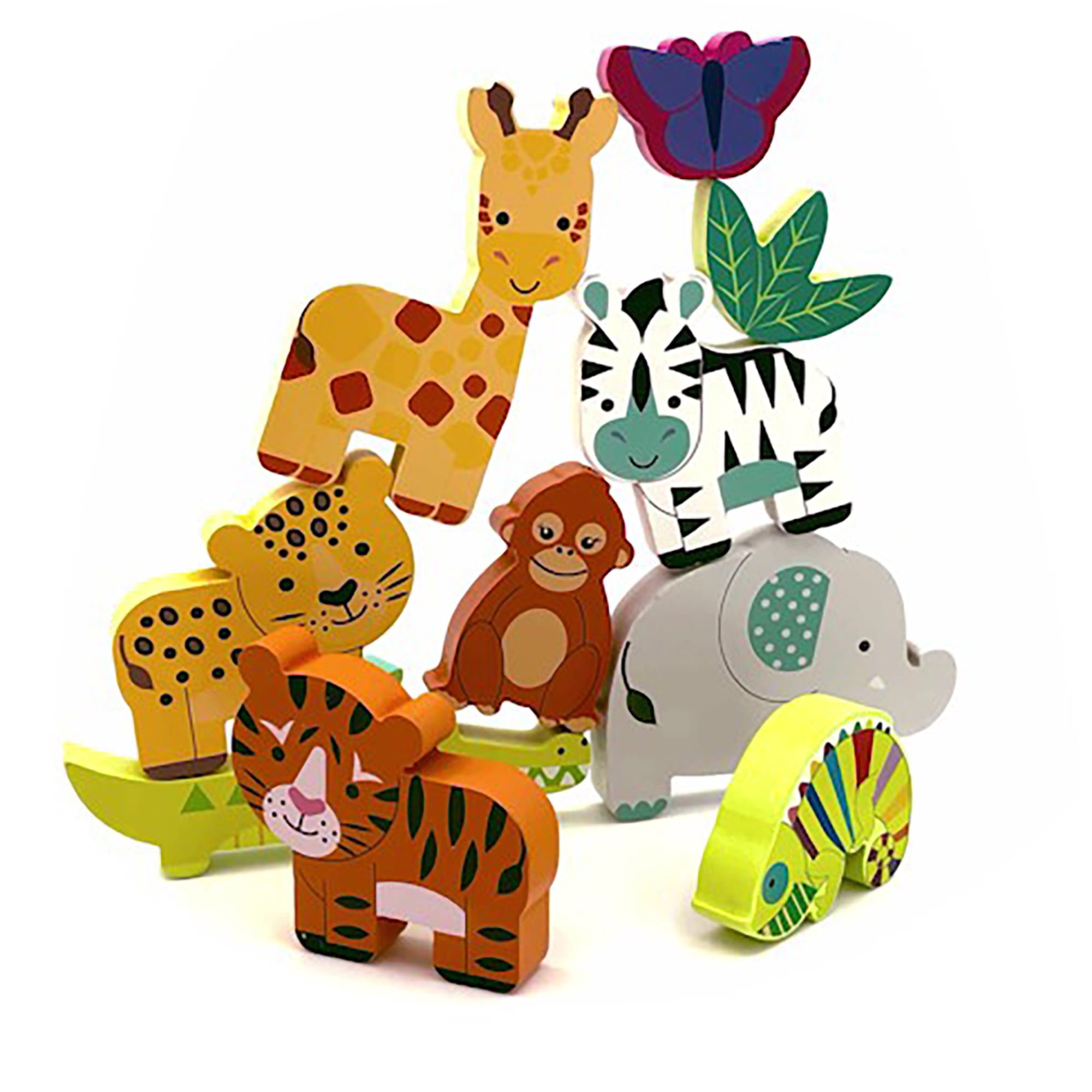 Orange Tree Toys: Stacking Jungle Animals - Wooden Animal Shaped Blocks, Stack & Play, Developmental Toy, FSC Certified, Toddlers & Kids Ages 1+