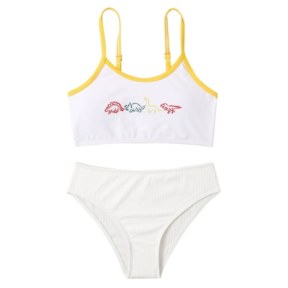 Hienoo Big Girls Bikini Swimsuit Dinosaur Print Ribbed Bathing Suit Beach Swimwear