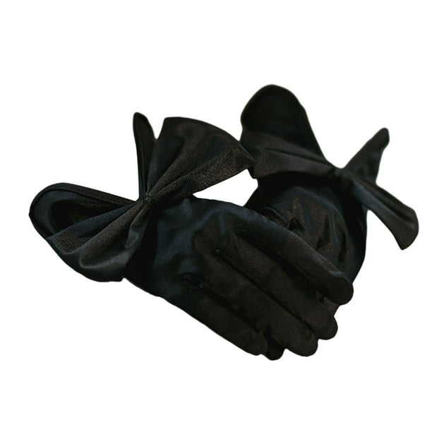 Guantes de novia para mujer, de boda, cortos, brillantes, delicados y elásticos. Negro