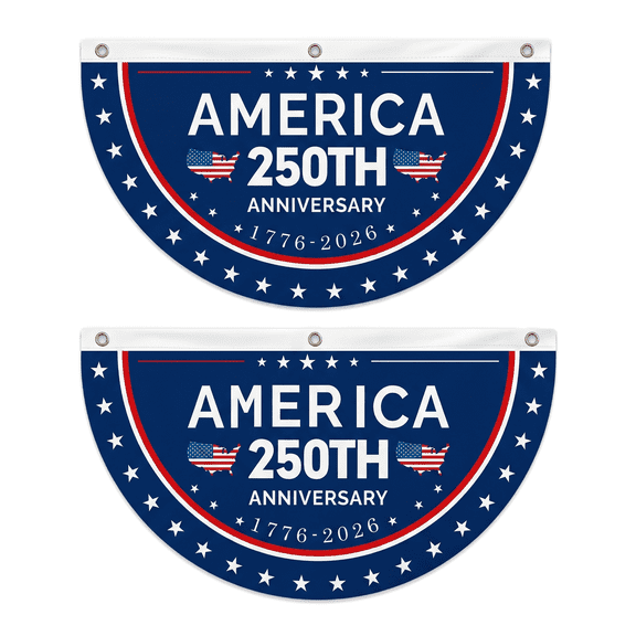 2PCS 250th Anniversary USA Flag, Independence Day Merica Bunting Half Fan Patriotic Porch Garland Decoration 1776-2026 US Red White Blue Memorial Flag with Stars and Stripes