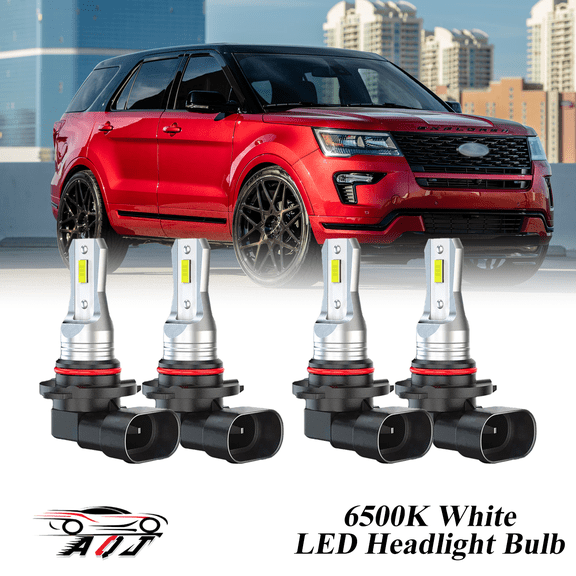 Compatible con Ford Explorer 2011-2018 Kit de bombillas LED para faros (combo de luz alta y baja) (Paquete de 4), blancas 6500K 10,000LM súper brillantes, plug and play