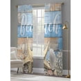 thumbnail image 3 of Ocean Beach Sheer Curtains 96 Inch Long 2 Panels, Starfish Shell Coral Blue Brown Wood Grain Farm Light Filtering Rod Pocket Curtains, Sheer Voile Drapes for Living Room Bedroom, 52"x96", 3 of 8