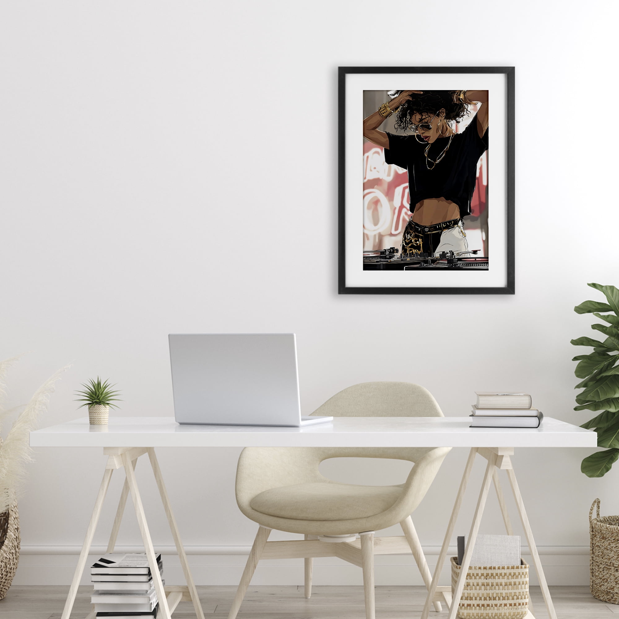 Stupell Industries Trendy Female DJ Musician Black Framed Print Under Glass, design by Franklyn Gregory