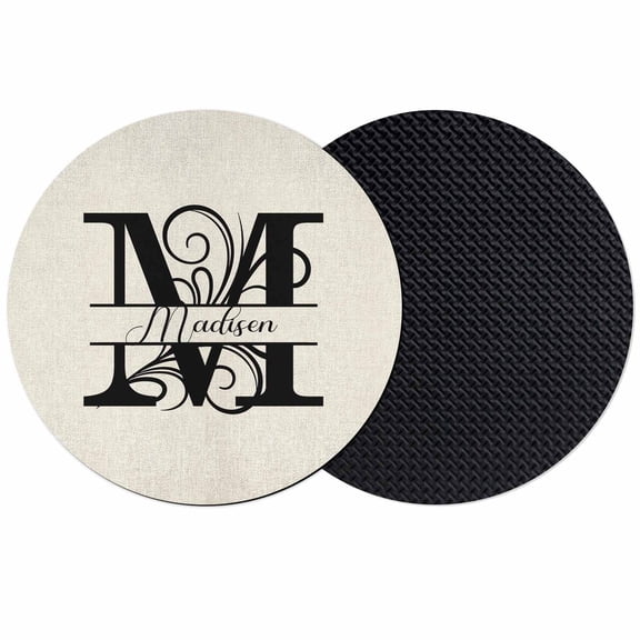 Letter M Coasters Set of 2, Monogram Words Absorbent Coasters for Drinks, Coaster for Bar Office Dining Coffee Table Accessories Decor, Non Slip Round Desk Coaster