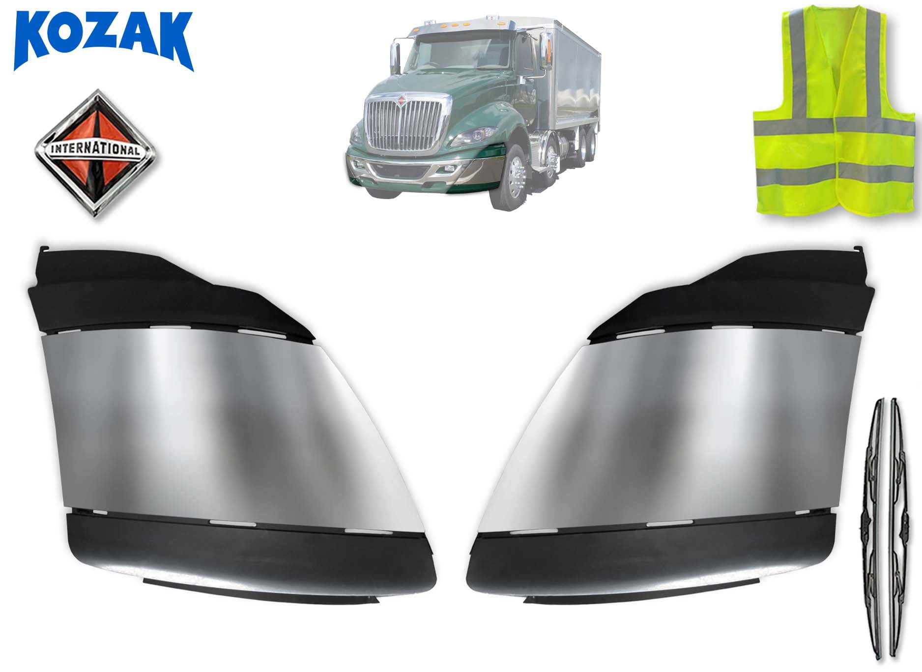 KOZAK PLASTIC Bumper End Corner Extension PAIR with Chrome Trim (Left