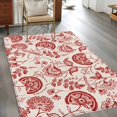 thumbnail image 3 of Farmhouse Red Floral Washable Area Rug 3 x 5 ft Linen Boho Flower Rustic Country , Soft Non Slip Rugs Stain Repellent Indoor Felt Carpet for Living Dining Room Bedroom Home Office, 3 of 9