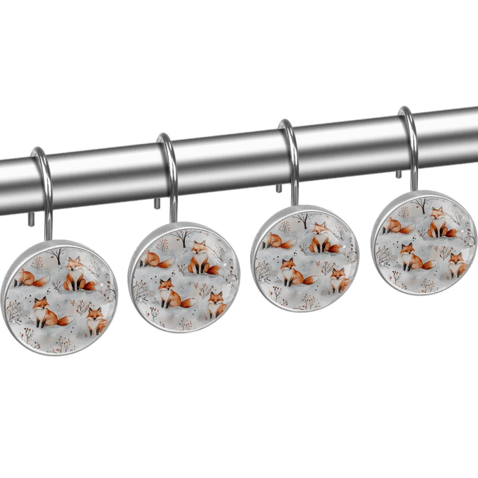Little Foxes Shower Curtain Hooks Round Crystal Glass, Set of 12 Shower Curtain Rings - Shower Hooks for Curtain Shower Rings