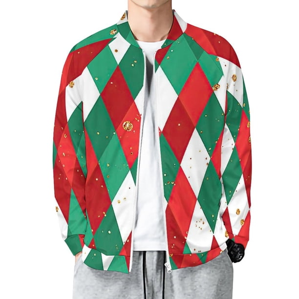 Abrigo navideño para hombre, estampado 3D, ropa informal, manga corta, cuello redondo, cremallera, camisa