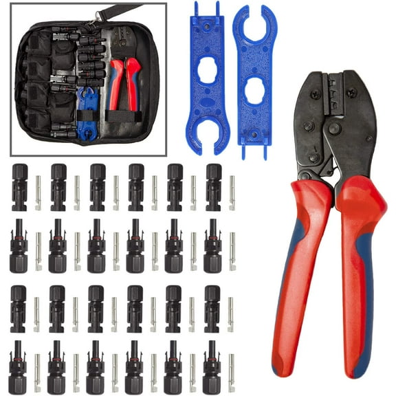 Houseables Solar Crimping Tool, 4mm Wire Connectors for Solar Panels, 51 PCS, for 2.5-6.0mm², 26-10 AWG, Wire Tools, Crimp Kit, Crimper, Cabling, Panel, Spanner Pair, 12 Pairs Connector, Carrier