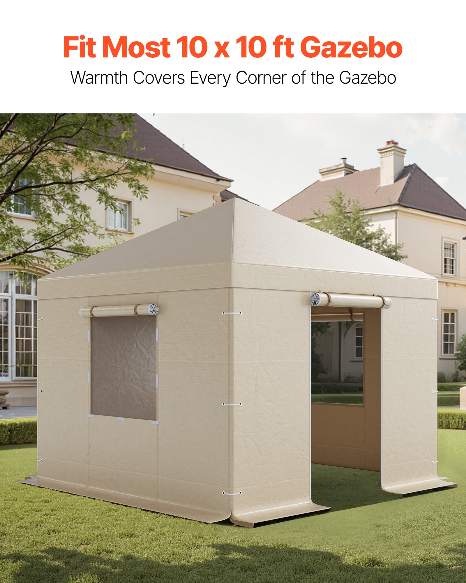 VEVOR Winter Gazebo Cover Fits 10 x 10 ft Hardtop Gazebos, All-Weather Gazebo Cover with Sidewalls & Mesh Windows, High-Density PE Material, Enclosed Storage Shelter Covers, Gazebos not Included
