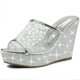 thumbnail image 1 of Sandalias de cuña con plataforma y purpurina para mujer Plata 37, 1 of 5